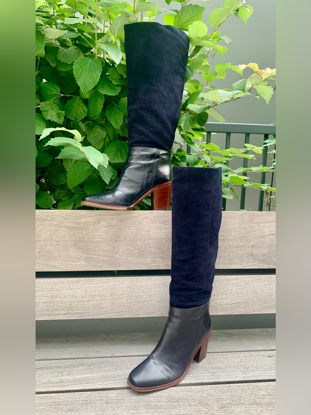 ⭐️ Vince Camuto Black Leather & Blue Suede Knee-High Women's Boots⭐️